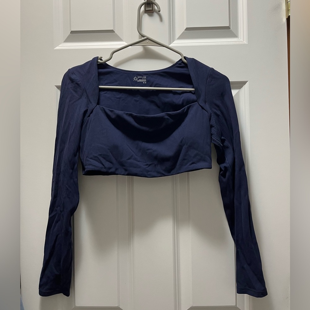 Aerie Offline cropped navy blue long sleeve